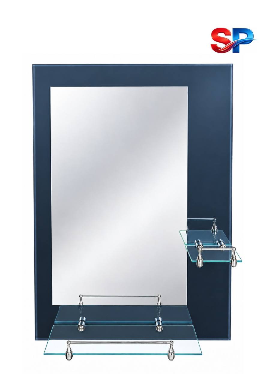 Зеркало GLASS PRO № Z-7, графитово-синее, с двумя стеклянными полками и хромированной фурнитурой