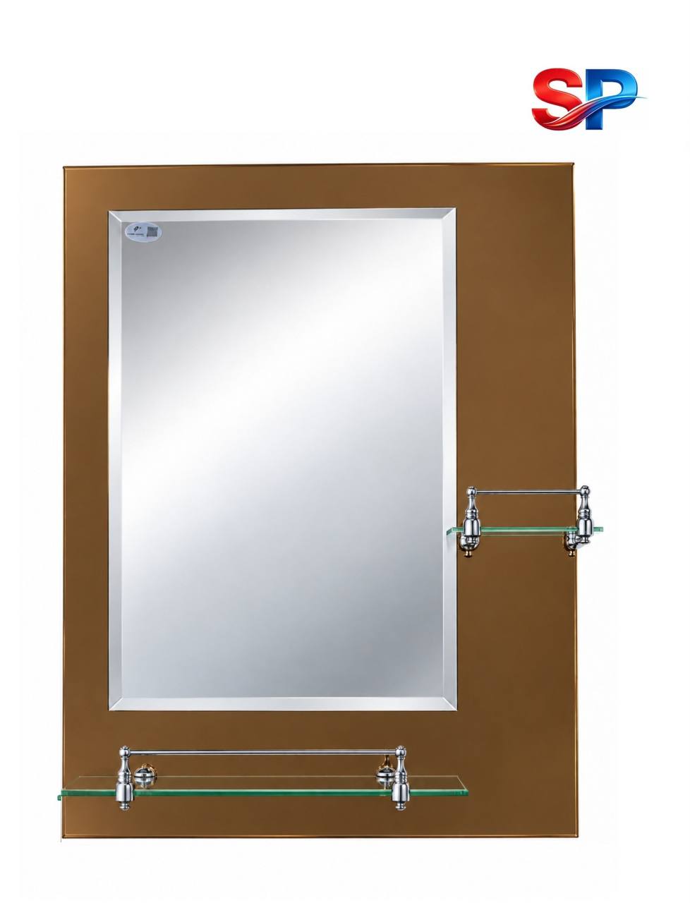 Зеркало GLASS PRO № Z-7, бронзовое, с двумя стеклянными полками, фацетом и хромированной фурнитурой