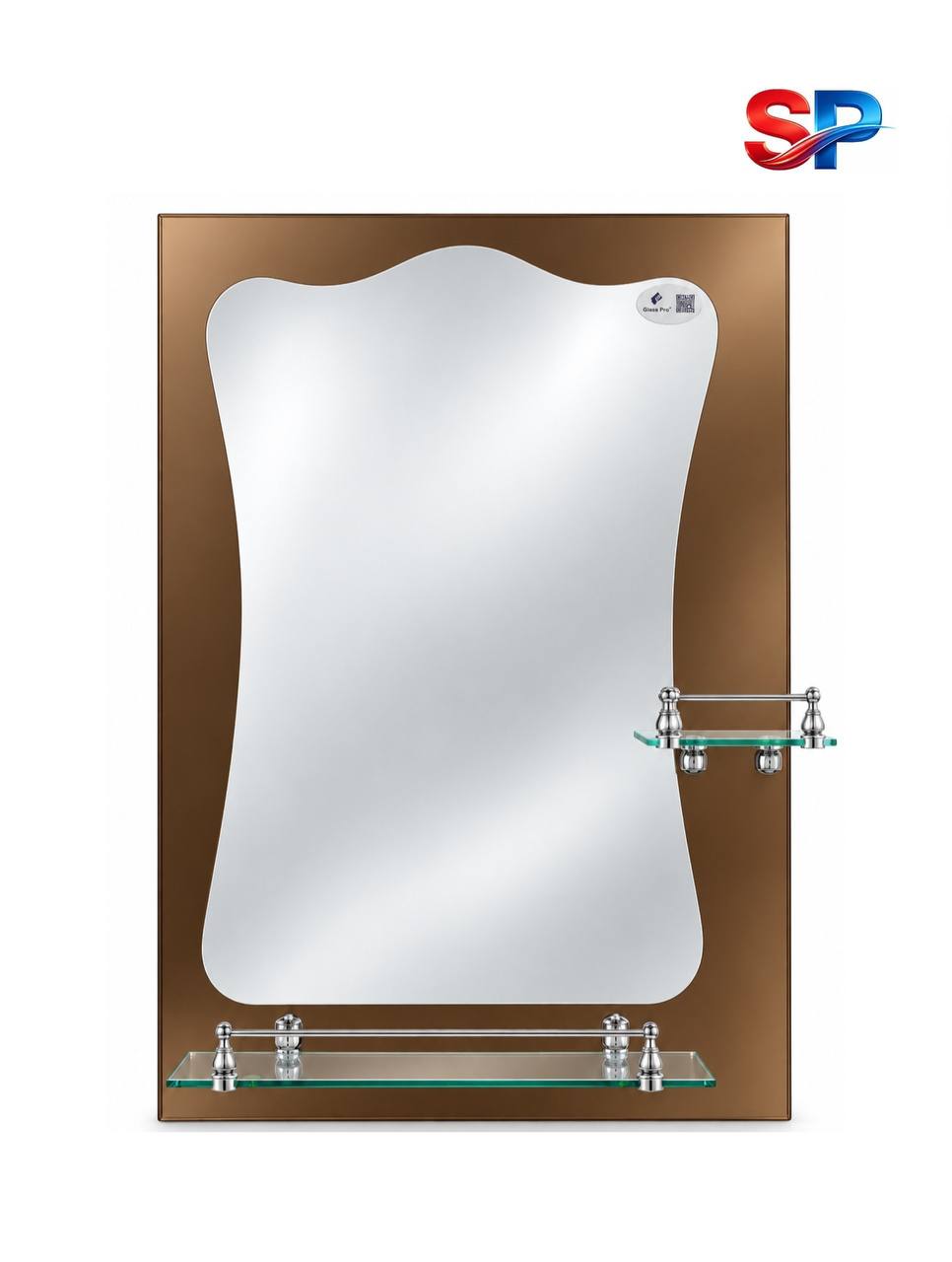 GLASS PRO Mirror No. Z-17, Bronze, with Two Glass Shelves and Chrome-Plated Fittings.